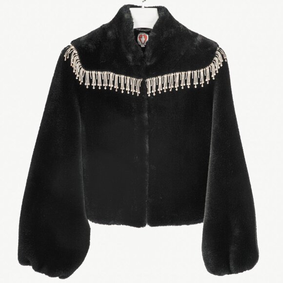 Shrimps Dexter Black Faux Fur Crystal-Embellished Jacket - Picture 2 of 13
